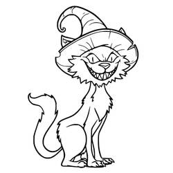 Malvorlage Grinsende Katze mit gebogenem Hut