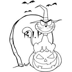 Malvorlage Katze mit Grabstein R.I.P. im Hintergrund