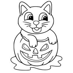 Malvorlage Halloween Katze sitzt in einem Kürbis