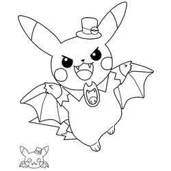 Malvorlage Pikachu als Vampirfledermaus verkleidet für Halloween
