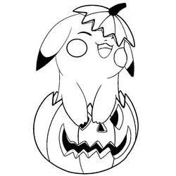 Malvorlage Pikachu sitzt auf einem Halloween-Kürbis