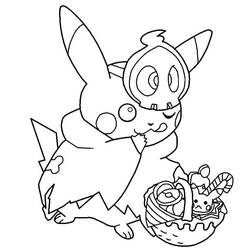 Malvorlage Pikachu mit Kürbismaske an Halloween