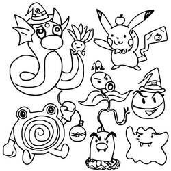 Malvorlage Halloween Pokémon feiern gemeinsam