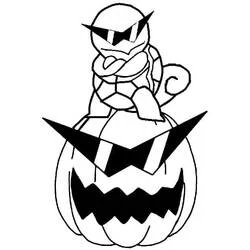 Malvorlage Schiggy sitzt auf einem Halloween-Kürbis