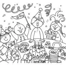 Malvorlage Kinder feiern einen Geburtstag