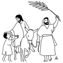 Malvorlage Jesus auf einem Esel am Palmsonntag