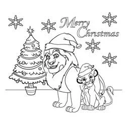 Malvorlage Simba und Mufasa zu Weihnachten