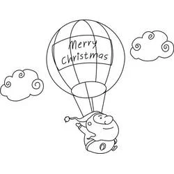 Malvorlage Weihnachtsheißluftballon mit dem Weihnachtsmann