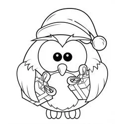 Malvorlage Weihnachtseule mit Geschenken