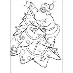 Malvorlage Der Weihnachtsmann schmückt den Weihnachtsbaum