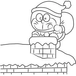 Malvorlage Doraemon als Weihnachtsmann im Schornstein