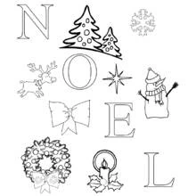 Malvorlage NOEL-Buchstaben mit Weihnachtssymbolen