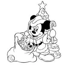 Malvorlage Mickey Mouse füllt einen Weihnachtsgeschenksack