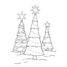 Malvorlage Drei Weihnachtsbäume mit Sternen