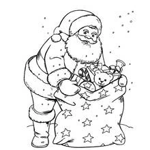 Malvorlage Weihnachtsmann mit seinem Sack voller Geschenke