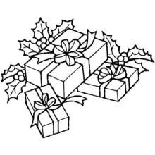 Malvorlage Stapel Weihnachtsgeschenke mit Stechpalmenblättern
