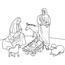 Malvorlage Krippenszene mit Maria, Josef und dem Jesuskind