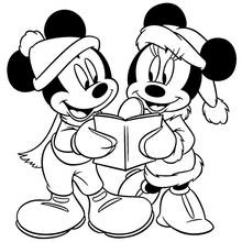 Malvorlage Mickey und Minnie halten ein Liederbuch