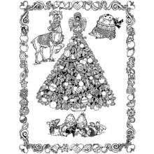 Malvorlage Weihnachtsbaum mit Rentier, Engel und Wichteln