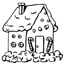 Malvorlage Lebkuchenhaus mit Lutschern an den Wänden