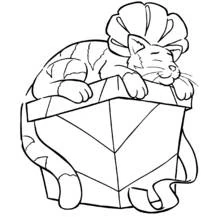 Malvorlage Katze schläft auf einer Geschenkbox