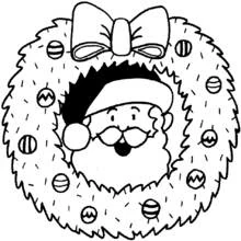 Malvorlage Weihnachtsmann-Gesicht in einem Weihnachtskranz
