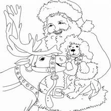 Malvorlage Weihnachtsmann mit Rentier und Pudel
