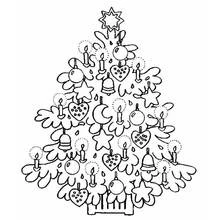 Malvorlage Weihnachtsbaum geschmückt mit Kerzen und Ornamenten