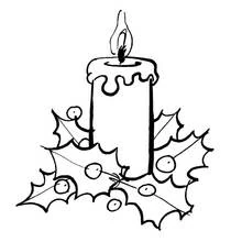 Malvorlage Weihnachtskerze mit Stechpalmenblättern