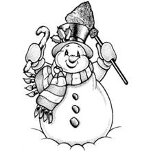 Malvorlage Schneemann mit Besen und Zuckerstange