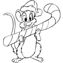 Malvorlage Maus hält einen großen Zuckerstock