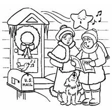 Malvorlage Weihnachtssänger neben dem Briefkasten