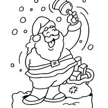 Malvorlage Weihnachtsmann schwingt eine Glocke im Schnee
