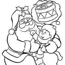 Malvorlage Weihnachtsmann trägt ein Kind, das von einer Trommel träumt