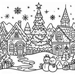 Weihnachtsdorf - Kostenlose Ausmalbilder zum Ausdrucken