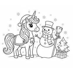 Malvorlage Weihnachtseinhorn mit Schneemann Malvorlage Weihnachtseinhorn mit Schneemann