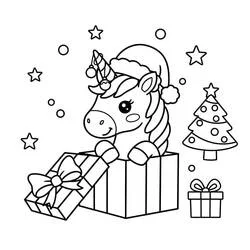 Malvorlage Weihnachtseinhorn mit Geschenken und Dekorationen Malvorlage Weihnachtseinhorn mit Geschenken und Dekorationen