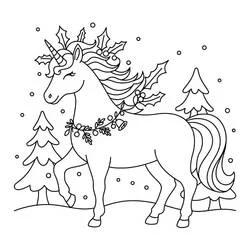 Malvorlage Weihnachtseinhorn mit Stechpalmen in der Mähne Malvorlage Weihnachtseinhorn mit Stechpalmen in der Mähne
