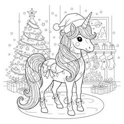 Malvorlage Weihnachtseinhorn in einem festlichen Wohnzimmer Malvorlage Weihnachtseinhorn in einem festlichen Wohnzimmer