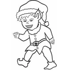 Malvorlage Weihnachtself läuft mit breitem Grinsen