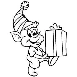 Malvorlage Weihnachtself mit Geschenk