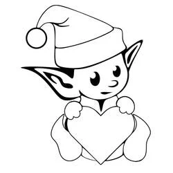 Malvorlage Weihnachtself hält ein Herz