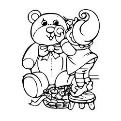Malvorlage Weihnachtself füttert einen Teddybären