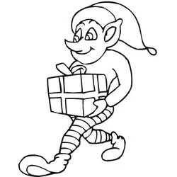 Malvorlage Weihnachtself trägt ein Geschenk