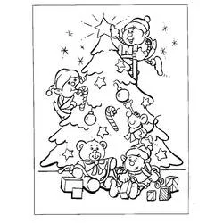 Malvorlage Weihnachtself schmückt einen Baum