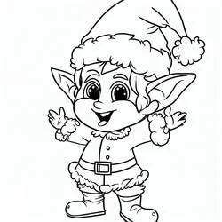 Malvorlage Weihnachtself winkt fröhlich