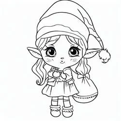 Malvorlage Weihnachtself steht mit großen Augen und spitzen Ohren