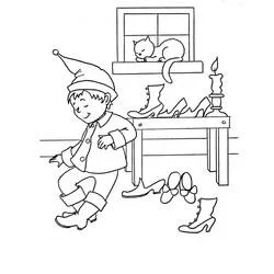 Malvorlage Weihnachtself tanzt in der Werkstatt