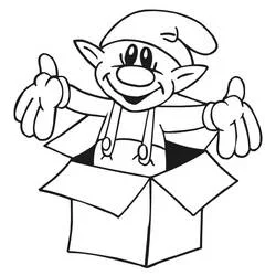 Malvorlage Weihnachtself springt aus einer Geschenkbox