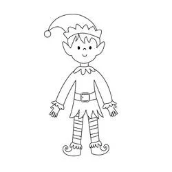 Malvorlage Weihnachtself steht lächelnd